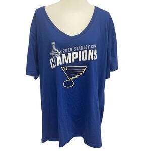 St Louis Blues Womens 2XL 2019 Stanley Cup Champion Short Sleeve VNeck Tee Shirt